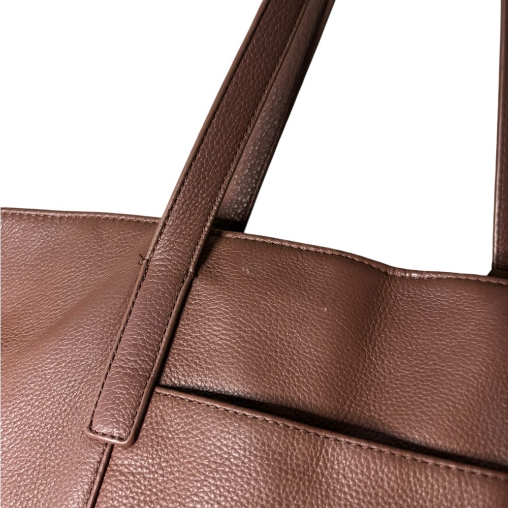 Lucky Brand Brown Leather Tote Bag with Decorative Scarf - Picture 5 of 13